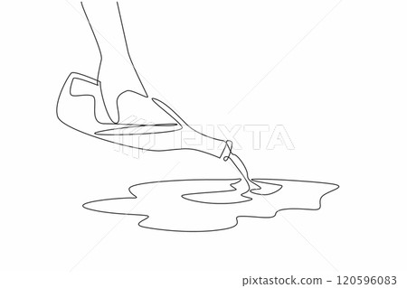 Single line drawing of people throw alcohol from bottles onto the floor. Dry January campaign for poster, advertising, banner, flyer, greeting card Single line drawing of people throw alcohol from bottles onto the floor. Dry January campaign for poster, advertising, banner, flyer, greeting card 120596083