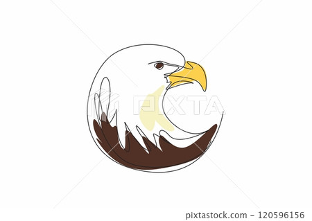 One single line drawing of rounded elegant eagle head for company logo and mascot. Template for logotype, emblem, insignia, icon and symbol. National Bird Day. Vector illustration graphic design 120596156