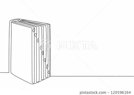 National Thesaurus Day. One continuous line drawing of standing thick dictionary book with some bookmarks. College educational concept. Single line vector illustration graphic design artwork National Thesaurus Day. One continuous line drawing of standing thick dictionary book with some bookmarks. College educational concept. Single line vector illustration graphic design artwork 120596164