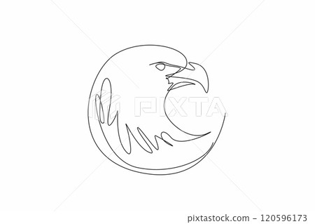 One single line drawing of rounded elegant eagle head for company logo and mascot. Template for logotype, emblem, insignia, icon and symbol. National Bird Day. Vector illustration graphic design 120596173