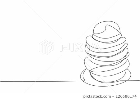 National Hat Day. Single continuous line drawing stack of relaxed casual head wear hats. Pile of rounded form cap with fabric fur material. One line draw graphic design vector illustration 120596174