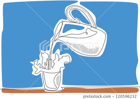 National Milk Day. One single line drawing of fresh milk pouring from glass pitcher and make a milk splash. Healthy fresh milk for daily consumption concept. Continuous line draw vector artwork 120596232
