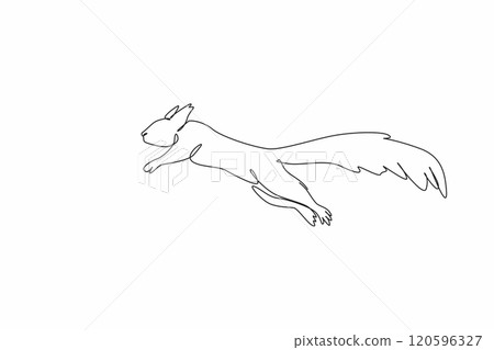 Single continuous line drawing squirrel is jumping. Natural behavior. Running. Avoiding incoming threats. Funny pets. Wildlife. National Squirrel Appreciation Day. One line design vector illustration Single continuous line drawing squirrel is jumping. Natural behavior. Running. Avoiding incoming threats. Funny pets. Wildlife. National Squirrel Appreciation Day. One line design vector illustration 120596327