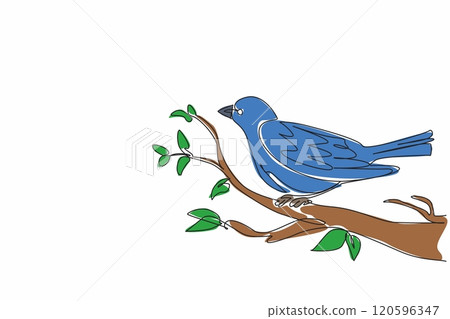 Single line drawing of cute beauty bird perched at lush tree branch and chirped beautiful tone. National Bird Day. Annual international celebration event. Vector illustration graphic art design 120596347