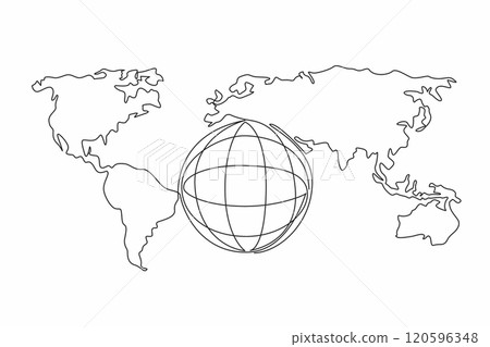 Single continuous line drawing globe with world map background. Travel between countries and even continents. Use applicable regulations. International Customs Day. One line design vector illustration 120596348