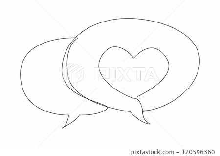 Single continuous line drawing two stacked callouts, one of which has a heart symbol. Expression of feelings. Praise. Affection. Love. National Screenwriters Day. One line design vector illustration Single continuous line drawing two stacked callouts, one of which has a heart symbol. Expression of feelings. Praise. Affection. Love. National Screenwriters Day. One line design vector illustration 120596360
