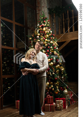 happiness man december decoration smiling tree christmas celebration winter family woman joy 120596560
