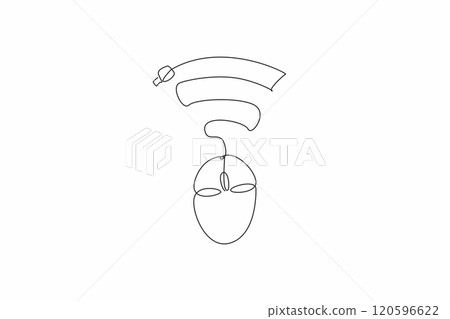 Single continuous line drawing a computer mouse connected to a Wi-Fi signal. The ease of wireless connectivity in today's world. Technology. Safer Internet Day. One line design vector illustration 120596622