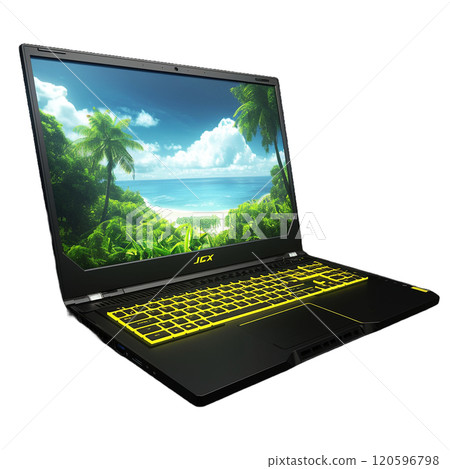 配備 RGB 鍵盤和熱帶島嶼顯示器的遊戲筆記型電腦 120596798