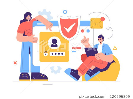 Cyber Security Vector Illustration of Data Protection, Safety Measures, and Secure Systems for Networks, Internet, and Backup Servers in a Background 120596809