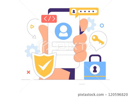 Cyber Security Vector Illustration of Data Protection, Safety Measures, and Secure Systems for Networks, Internet, and Backup Servers in a Background 120596820