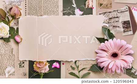 Retro collage frame background photo flower card texture material 120596843