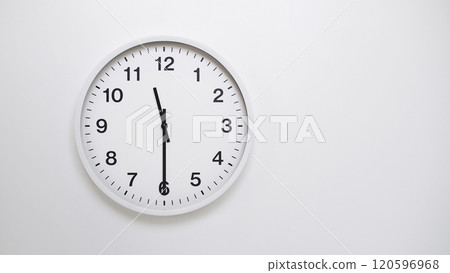 Clean White Clock at 11.30 or 23.30 on Minimalist White Background - Ideal for Time Concepts and Modern Design 120596968