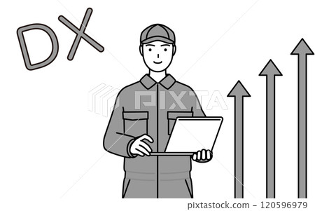 Image of DX: A mechanic in overalls who has successfully improved his work 120596979