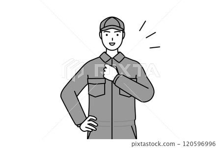 身穿連身褲的機械師搥胸頓足 120596996