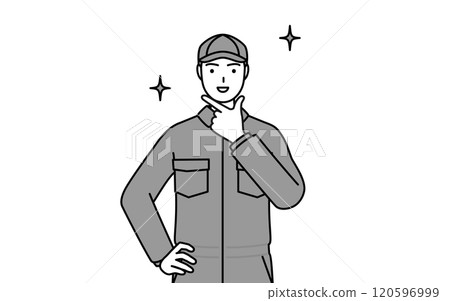 A mechanic in overalls poses confidently A mechanic in overalls poses confidently 120596999