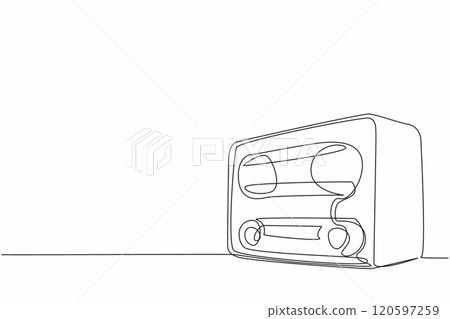 Single one line drawing a vintage or retro radio sits on table. The timeless appeal of radio. Connecting people and shape culture. Classic. World Radio Day. Continuous line design graphic illustration 120597259