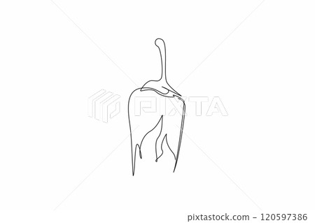 Single continuous line drawing shape of a chili pepper with flames emerging from its base. The chili pepper associated with spice and passion. National Chili Day. One line design vector illustration 120597386