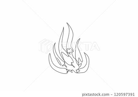 Continuous one line drawing several chilies arranged in the shape of fire. A fiery passion fueled by the intensity. The spirit. Desire. National Chili Day. Single line draw design vector illustration 120597391