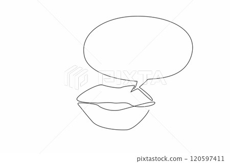 Single continuous line drawing lips with callout. Communication, expression, and the power of words. Act of speaking. Sharing. International Mother Language Day. One line design vector illustration 120597411
