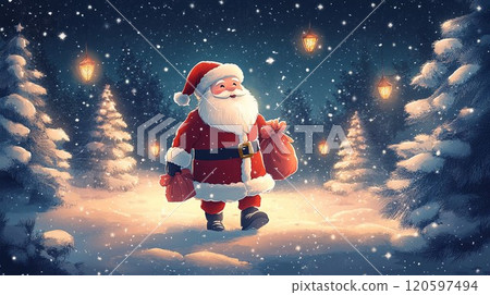 聖誕老人在雪地裡行走 120597494