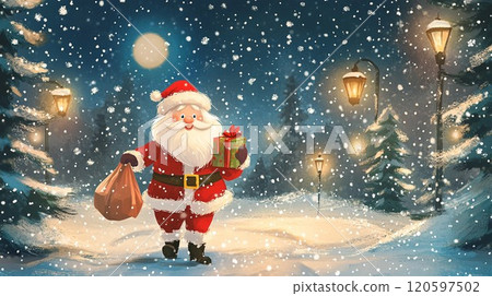 聖誕老人在雪地裡行走 120597502