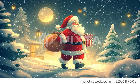 聖誕老人在雪地裡行走 120597503
