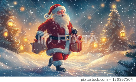 Santa Claus walking in the snow 120597504