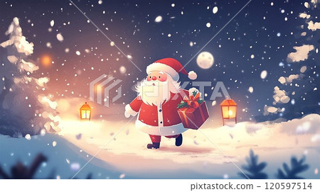 聖誕老人在雪地裡行走 120597514