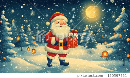 聖誕老人在雪地裡行走 聖誕老人在雪地裡行走 120597531