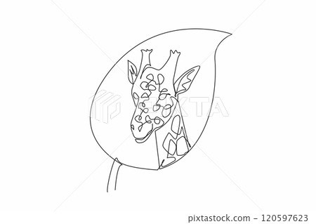 Single continuous line drawing giraffe head in the middle of the leaf. The best place in the wild. No pets. Balance of nature. Natural. Habitat. World Wildlife Day. One line design vector illustration 120597623