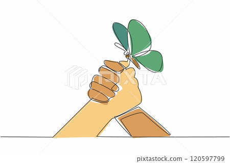 Continuous one line drawing two hands of different skin colors holding each other. No difference. Equal. Equal rights. New hope. Zero Discrimination Day. Single line draw design vector illustration 120597799