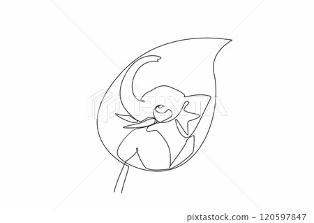 Continuous one line drawing elephant head in the middle of the leaf. Stop large-scale ivory poaching. Let it breed. Natural habitats. World Wildlife Day. Single line draw design vector illustration. 120597847