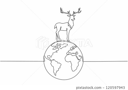 Continuous one line drawing globe with deer on top. Its existence maintains the balance of animal diversity. Hunt or be hunted. Natural. World Wildlife Day. Single line draw design vector illustration Continuous one line drawing globe with deer on top. Its existence maintains the balance of animal diversity. Hunt or be hunted. Natural. World Wildlife Day. Single line draw design vector illustration 120597943