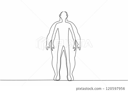 Single continuous line drawing silhouette of a slim body woman inside fat body silhouette. Struggling to achieve ideal body standards in society. World Obesity Day. One line design vector illustration 120597956