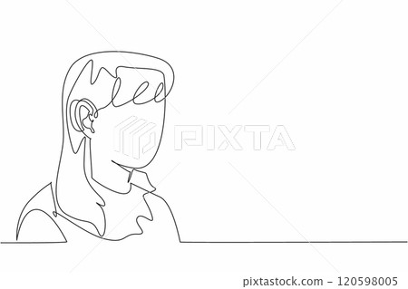 Continuous one line drawing woman using hearing aid. Bad luck. Can't hear clearly. Having to use hearing aids since young. Technology. World Hearing Day. Single line draw design vector illustration 120598005