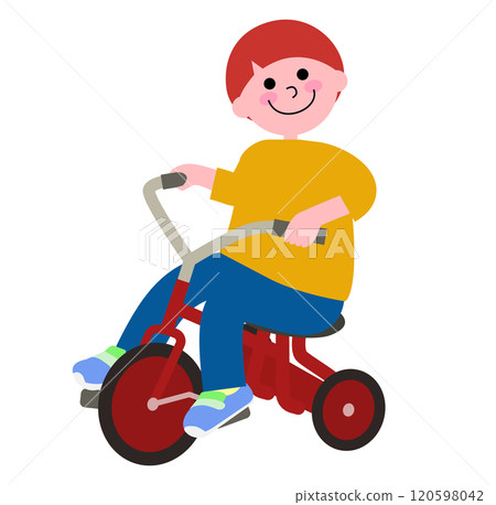 Vector illustration of a little boy playing on a tricycle Vector illustration of a little boy playing on a tricycle 120598042