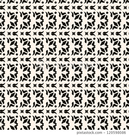 Simple minimalist geometric seamless pattern. Abstract monochrome minimal background with small floral shapes. Subtle repeat design for decor, print. Simple minimalist geometric seamless pattern. Abstract monochrome minimal background with small floral shapes. Subtle repeat design for decor, print. 120598086