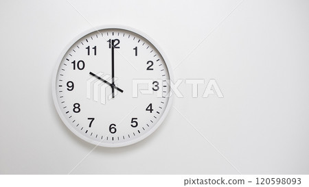 Clean White Clock at 10.00 or 22.00 on Minimalist White Background - Ideal for Time Concepts and Modern Design Clean White Clock at 10.00 or 22.00 on Minimalist White Background - Ideal for Time Concepts and Modern Design 120598093