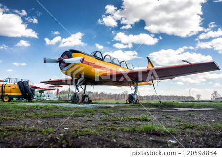 Small sports aircraft at the ground airfield 120598834