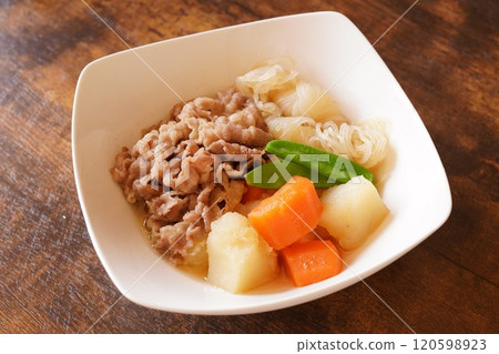 Domestic pork offal, meat and potatoes 120598923