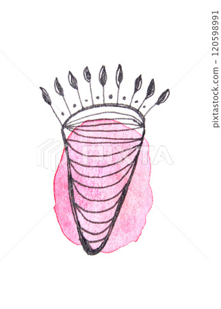 Abstract pink and black line drawing of modern art vase with stylized floral Abstract pink and black line drawing of modern art vase with stylized floral 120598991