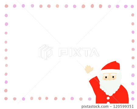 Cute Santa Claus raising his hand in a dotted frame illustration 120599351