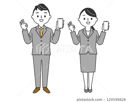Smartphone OK Business person Full body Smartphone OK Business person Full body 120599826