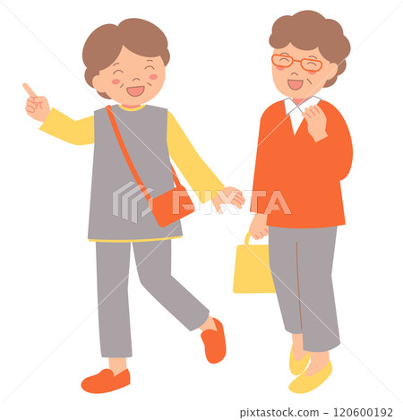 Set of two senior women going out 120600192