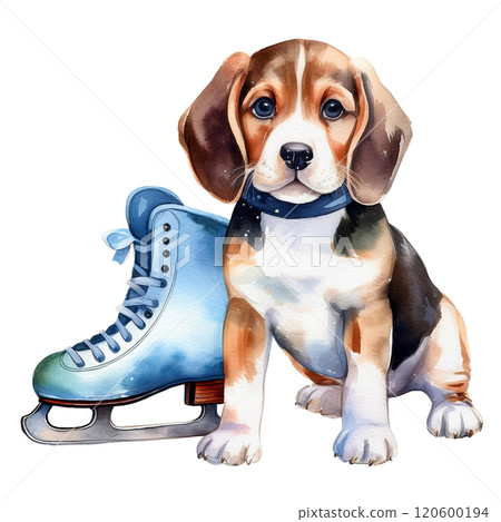 溜冰鞋和小獵犬的水彩插圖 1/傳單和海報材料 120600194