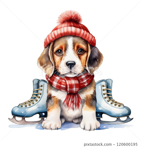 滑板鞋和小獵犬水彩插圖2/傳單和海報材料 120600195