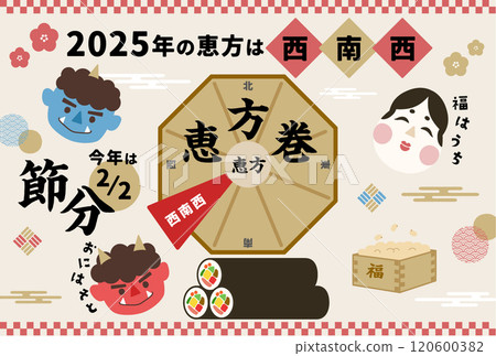 2025 Setsubun_Ehomaki_Direction illustration material 2025 Setsubun_Ehomaki_Direction illustration material 120600382