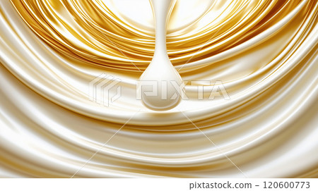 Pouring creamy liquid close-up. 120600773