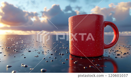 Warmth in a Red Coffee Cup as the Gentle Rain Falls in the Background 120601037